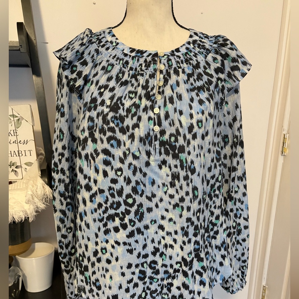 Women's Blue Leopard Print Top